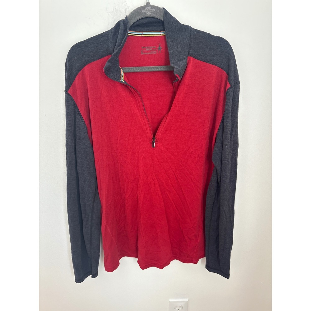 Smartwool Merino 250 Mens XL Quarter Zip Pullover Red Charcoal Base Layer Top